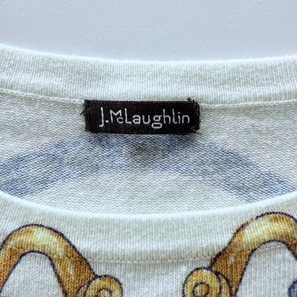 J.McLaughlin Jamey Cotton-Modal Equestrian Print Sweater in Ivory, Purple & Gold - Picture 4 of 9